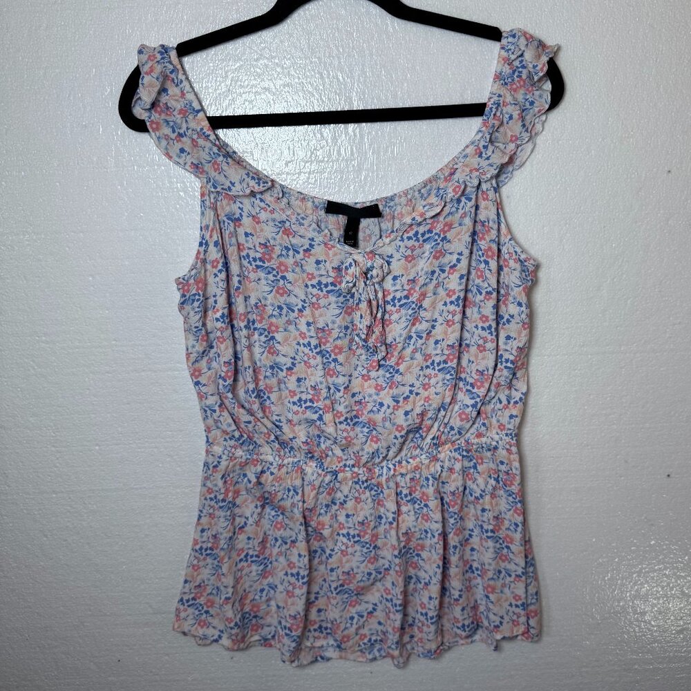 Lane Bryant Womens Sz 12 Floral Ruffle Sleeve Pastel Top Sleeveless Cottagecore